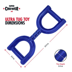 Tuff Pupper blue tug toy improves visibility in grass and sand environments