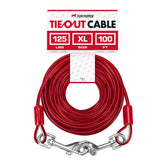 Tuff Pupper dog tie out cable 100ft in yard showing heavy-duty design for safe exercise