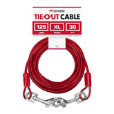 Tuff Pupper dog tie-out cable 30ft in action for safe backyard freedom.