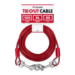 Tuff Pupper dog tie-out cable 30ft in action for safe backyard freedom.