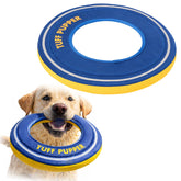 Tuff Pupper floating frisbee foam on water, easy to spot for lake fetch.