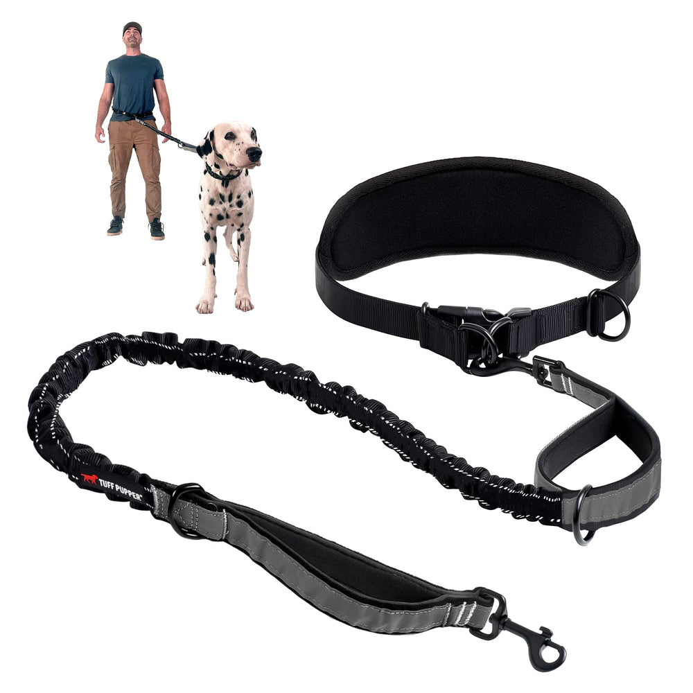 Tuff Pupper heavy-duty hands-free leash in use during a calm morning walk