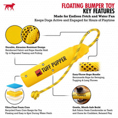 Tuff Pupper soft foam retrieve toy stays visible above water for quick spotting.