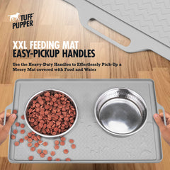 Tuff Pupper mat features strong handles for easy cleanups.