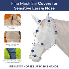 TUFFTEQ horse fly mask built-in-visor reduces glare while keeping visibility clear.