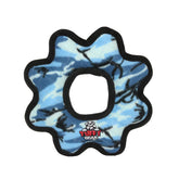 TUFFY World’s Tuffest soft toy gear ring camo blue with squeaker for interactive play.