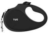 TUG 360-degree tangle-free retractable leash in black and grey, smooth movement for effortless walks.