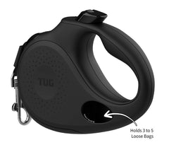 TUG Oval 16 ft tape leash demonstrates tangle-free movement during strolls.