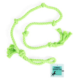 Tumbo Tough Tug Rope Dog Toy in green, five-foot length for easy back-friendly play.
