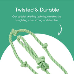 Tumbo Tough Tug Rope Dog Toy featuring a built-in handle for secure grip.