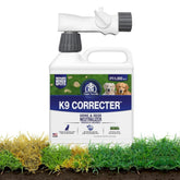 Turf Titan K9 Correcter bottle on lawn ready for urine neutralization and soil health support.