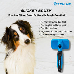TWALAIX undercoat rake helps manage double coats without pulling.