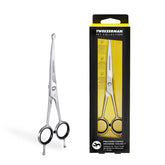 Tweezerman pet grooming scissors with rounded tips for safe eye and ear trimming.