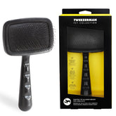 Tweezerman slicker brush for large pets targets mats and loose fur with gentle pins.
