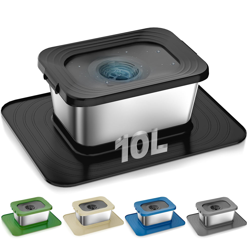 Twinsing 10L no-spill dog water bowl with floating disk reduces spills.