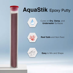 Two Little Fishies Aquastik Red Coralline Putty blends coralline color with live rock.