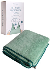 Two Tails Pet Company Pet N’ Dry microfiber towel for fast water absorption after baths.