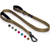 TwoEar 6ft brown dog leash with padded handles for comfortable grip during walks.
