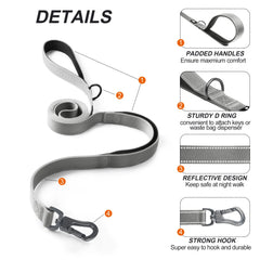 TwoEar dual-handle leash design offers extra control at entrances and crossings