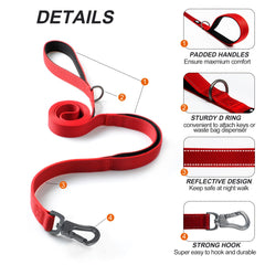 TwoEar red leash with traffic handle for precise street-side control.