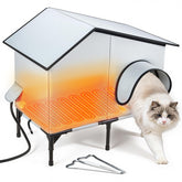 Txunocy heated cat house interior view shows warm, cozy shelter outdoors.