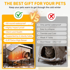 Txunocy outdoor shelter elevated base keeps paws dry outdoors.