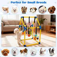 Hanging toy system on the Tynexal Puppy Play Gym enables independent play