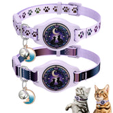 Typecase cat collar with AirTag holder in purple, secure placement for tracking device.