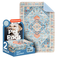 ULIGOTA washable pee pad 40x26 blue with soft flannel surface for quick absorption and floor protection.