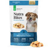 ULTIMATE PET NUTRITION Nutra Bites salmon treats close-up highlighting high-protein rewards.