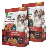Ultimate Pet Nutrition Nutra Complete beef bites in a two-bag value pack for easy meals.