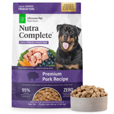 ULTIMATE PET NUTRITION Nutra Complete pork recipe bites for digestion-friendly nutrition.