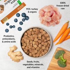 Ultimate Pet Nutrition Nutra Complete Turkey bites closeup shows tasty texture for meals or mixers.