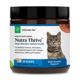 Ultimate Pet Nutrition Nutra Thrive cat supplement powder jar supports mobility and overall wellness
