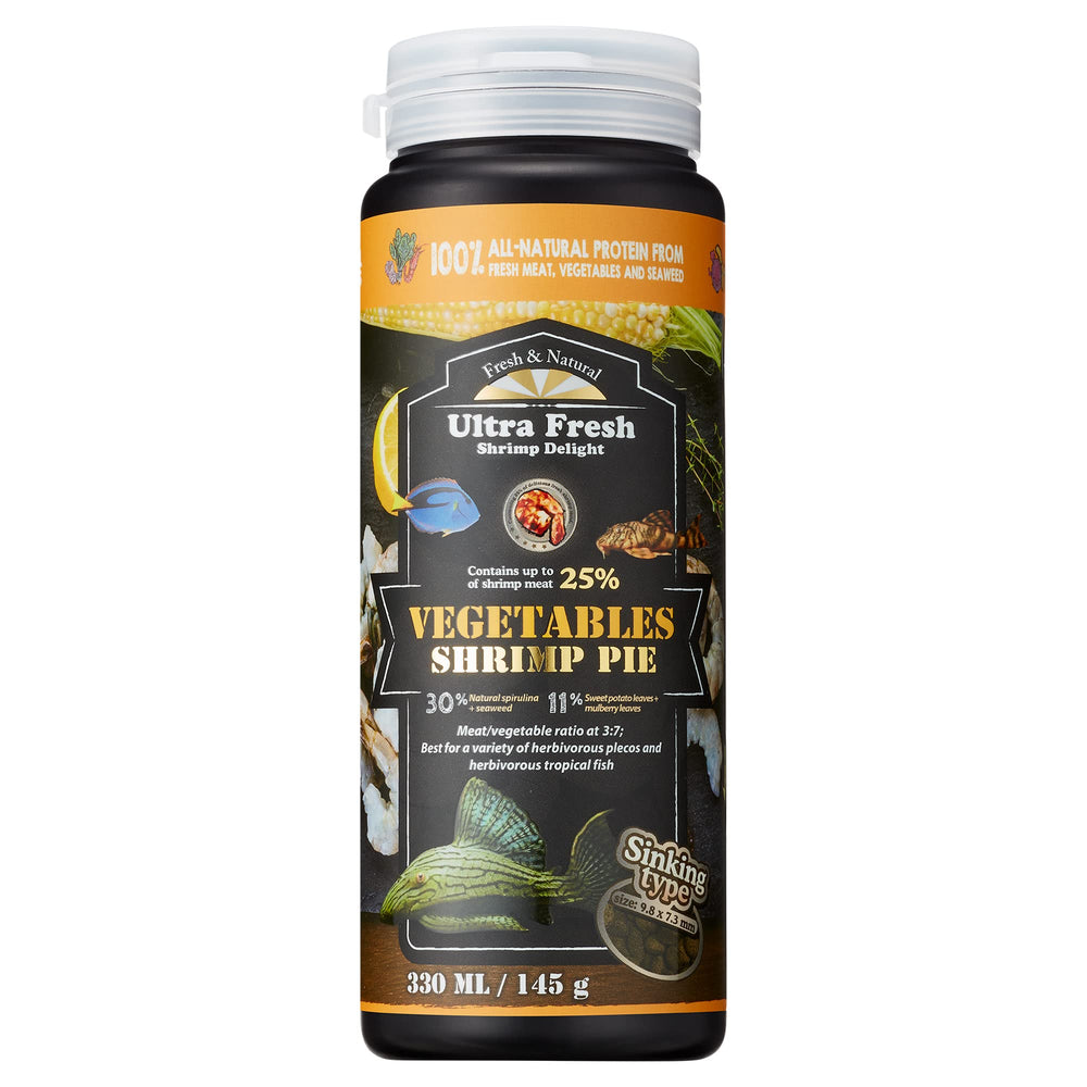 Ultra Fresh Algae Wafers Pleco Food pack shows natural ingredients for balanced nutrition.