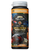 Ultra Fresh cichlid sinking pellet with sword prawns for enhanced flavor and color.