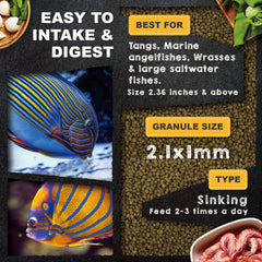 Ultra Fresh Marine Fish Food features fresh sword prawns and squid for natural nutrition.