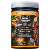Ultra Fresh Monster Fish Food bottle label showing premium carnivore formula for large fish.