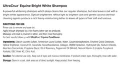 UltraCruz Equine Bright White Shampoo label highlights USA-made formula