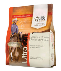 UltraCruz Equine Senior Joint Care pellets closeup highlights easy to feed, mess-free form