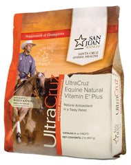 UltraCruz Equine Vitamin E Plus pellets shown for easy, consistent dosing with feed.