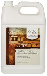 UltraCruz Equine Wheat Germ Oil Blend bottle pour showing palatable energy boost