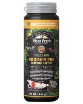 Ultra Fresh Shrimp Food packaging highlights premium high-protein formula for healthy, vibrant shrimps