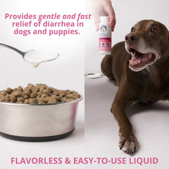 Under the Weather anti-diarrhea dog liquid dosing demonstrates simple Vet-formulated use