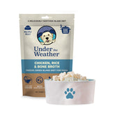 Under the Weather Bland Diet pouch beside a dog bowl for quick hydration.