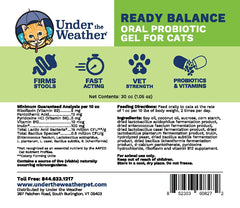 Under the Weather Ready Balance gel close-up highlights probiotic support for cats.