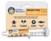 Under The Weather Ready Cal for cats 100cc bottle pour shows easy-to-administer support for daily nutrition.