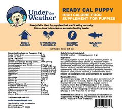 Under the Weather Ready Cal puppy 80cc vet-formulated label signals trusted nutrition.