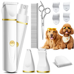 Unibono dog grooming kit held in hand for easy at-home styling