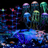 Uniclife glowing jellyfish 1 enhances tank ambience under blue light.